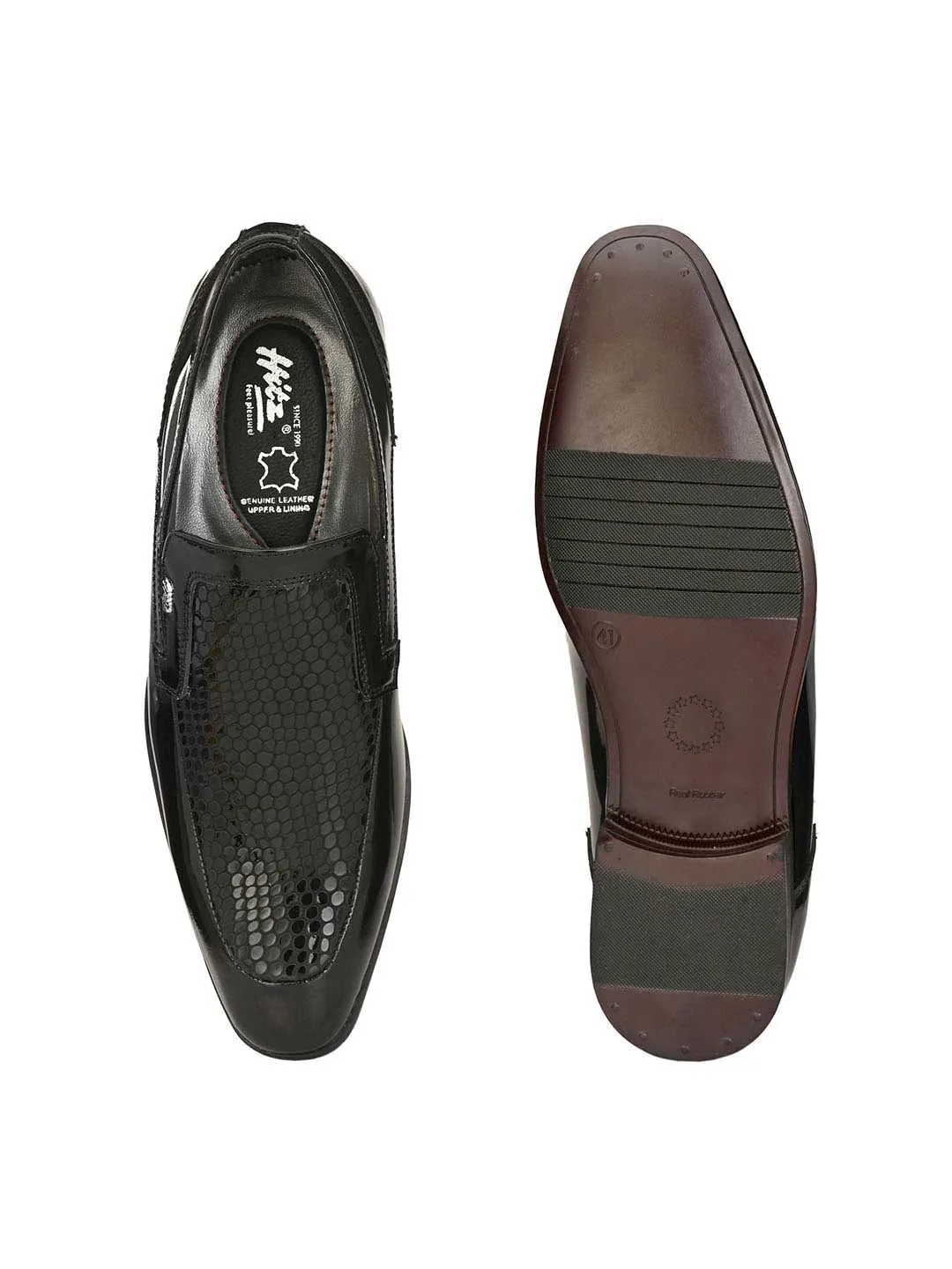 Hitz Men's Black Leather Slip-On Party Wear Shoes