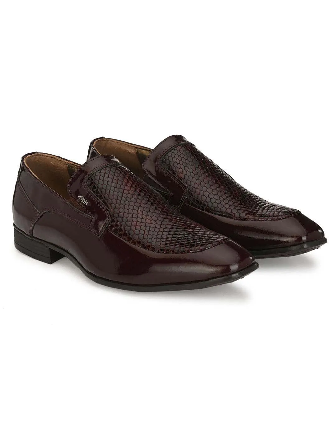 Hitz Men's Cherry Leather Slip-On Party Wear Shoes