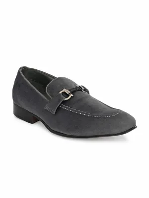 HITZ2111 Men's Grey Leather Party Wear Slip-On Shoes