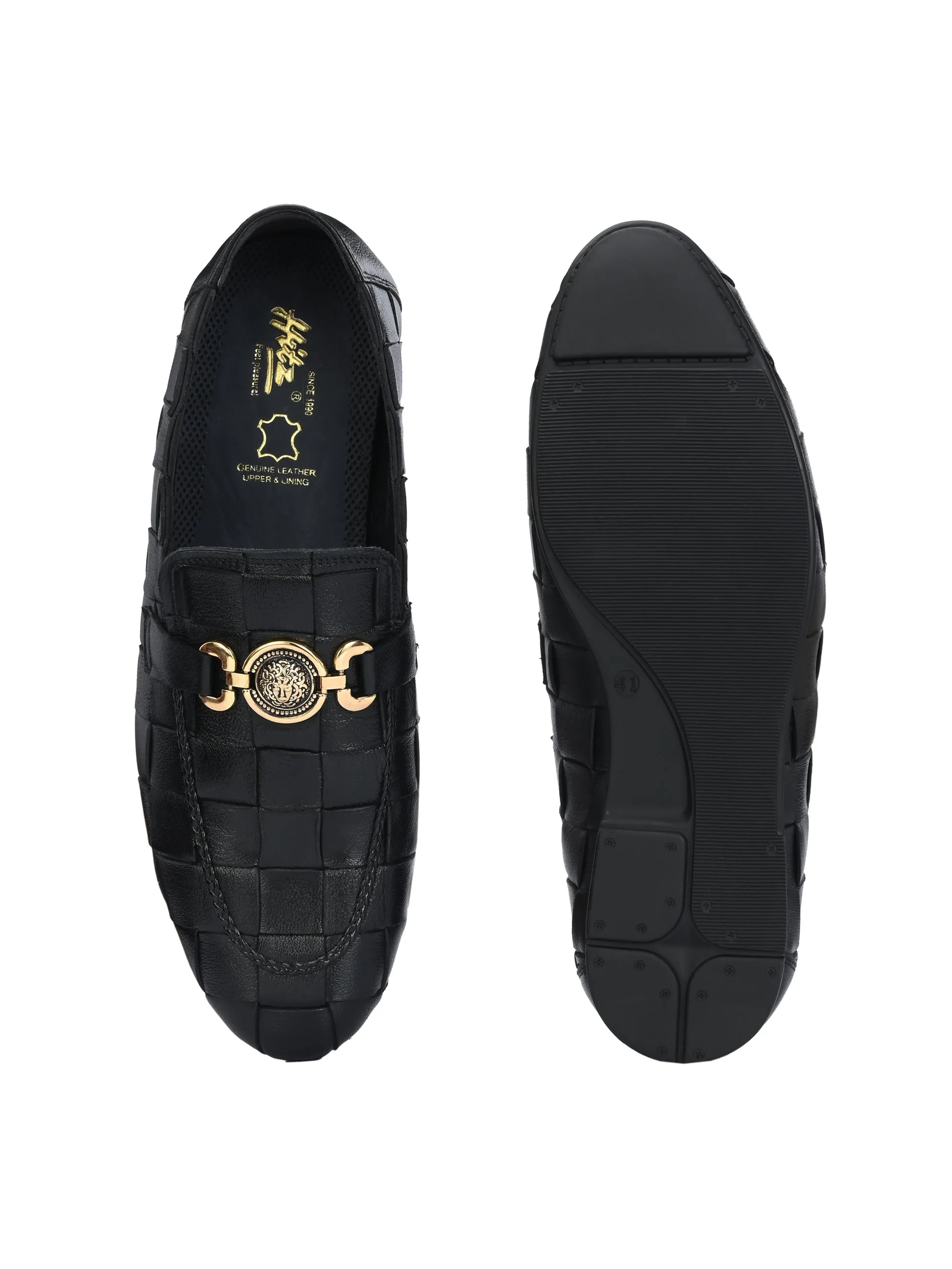 HITZ4928 Men's Black Leather Party Wear Slip-On Shoes