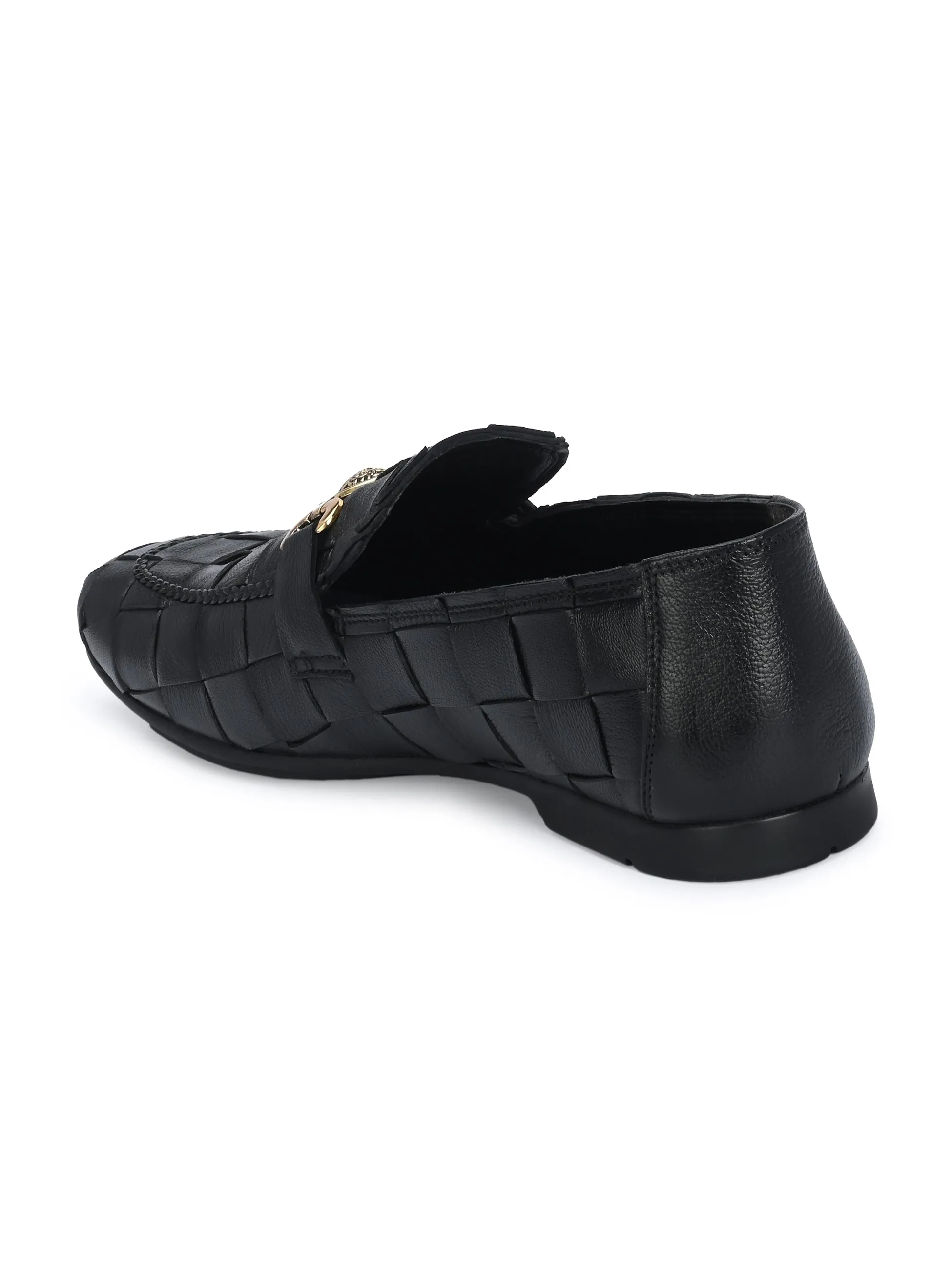 HITZ4928 Men's Black Leather Party Wear Slip-On Shoes