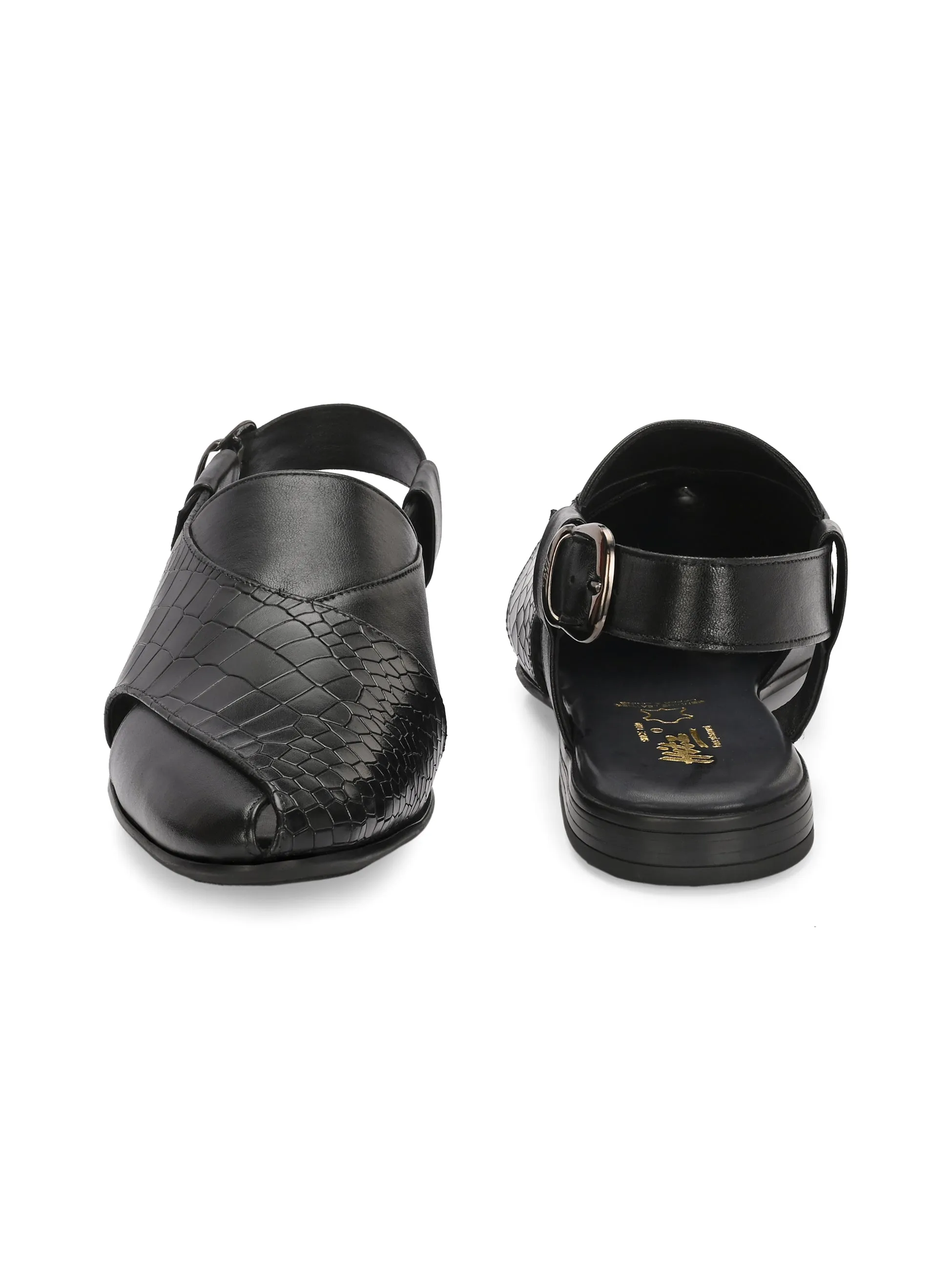 HITZ7564-Men's Black Leather Ethnic Shoes