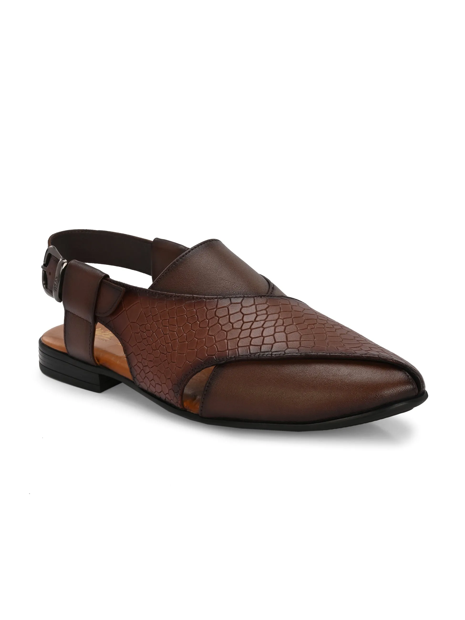 HITZ7564-Men's Brown Leather Ethnic Shoes