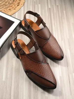 HITZ7564-Men's Brown Leather Ethnic Shoes