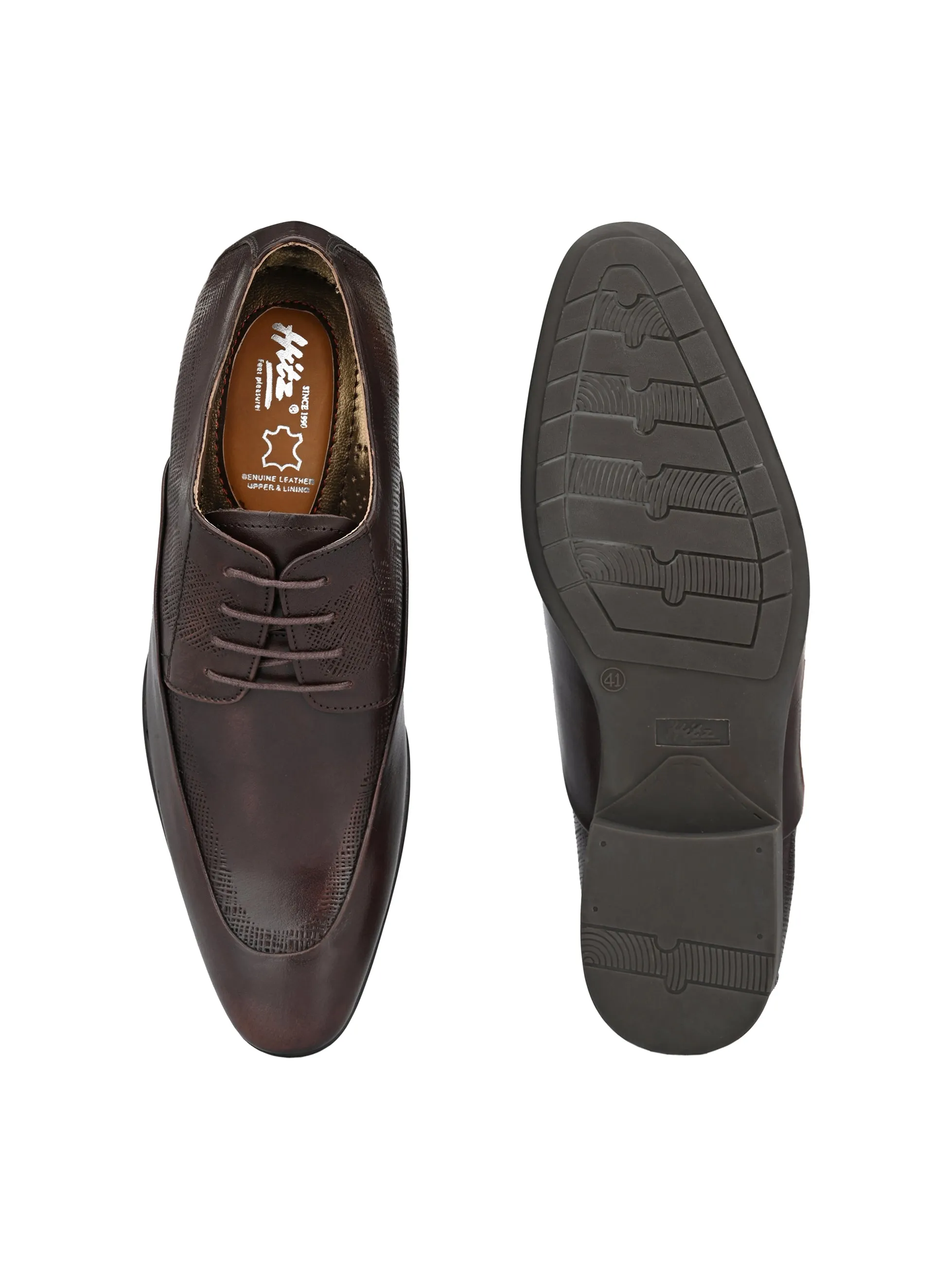 HITZN-19 Men's Brown Leather Party Wear Lace-Up Shoes