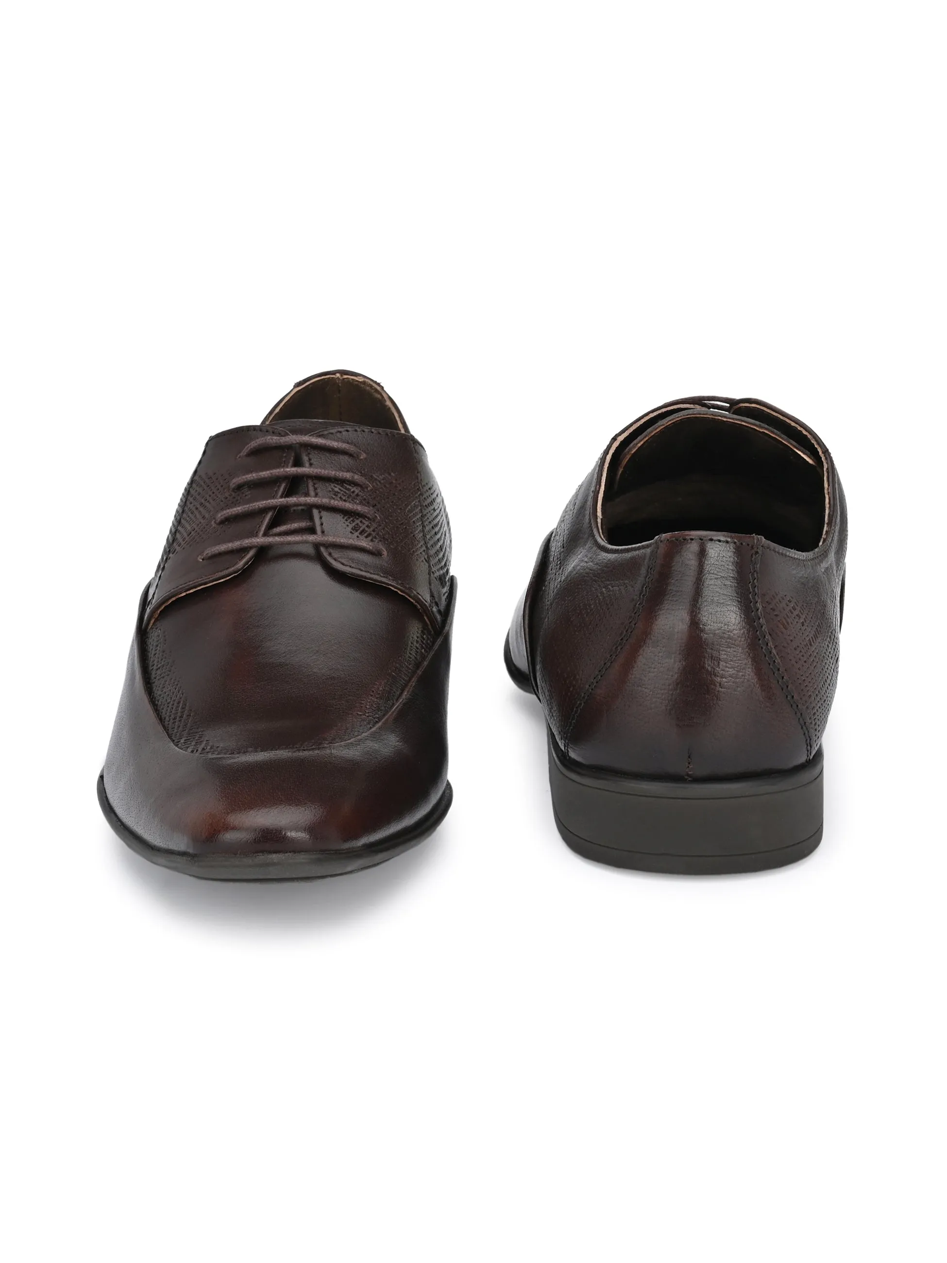 HITZN-19 Men's Brown Leather Party Wear Lace-Up Shoes