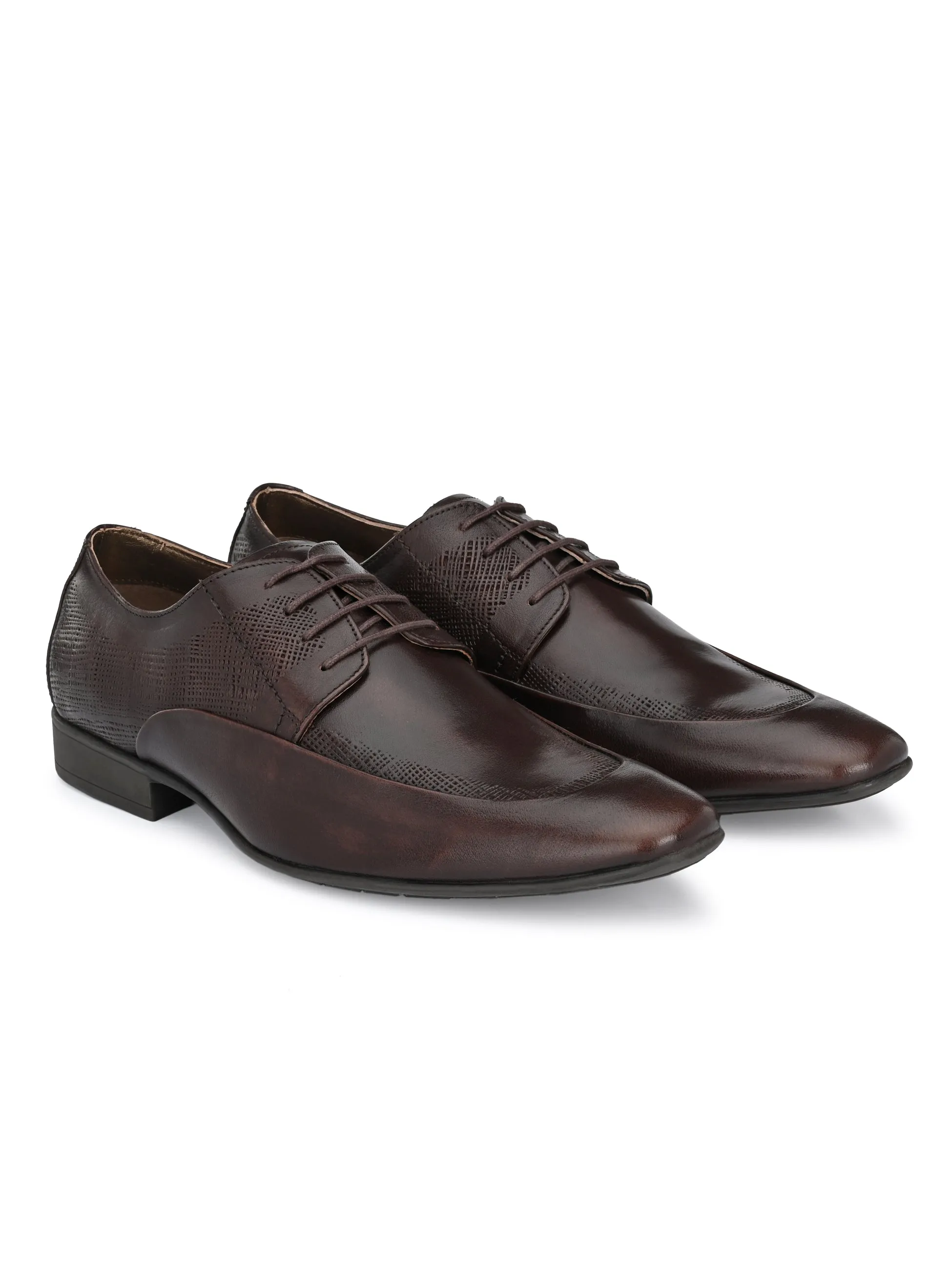 HITZN-19 Men's Brown Leather Party Wear Lace-Up Shoes