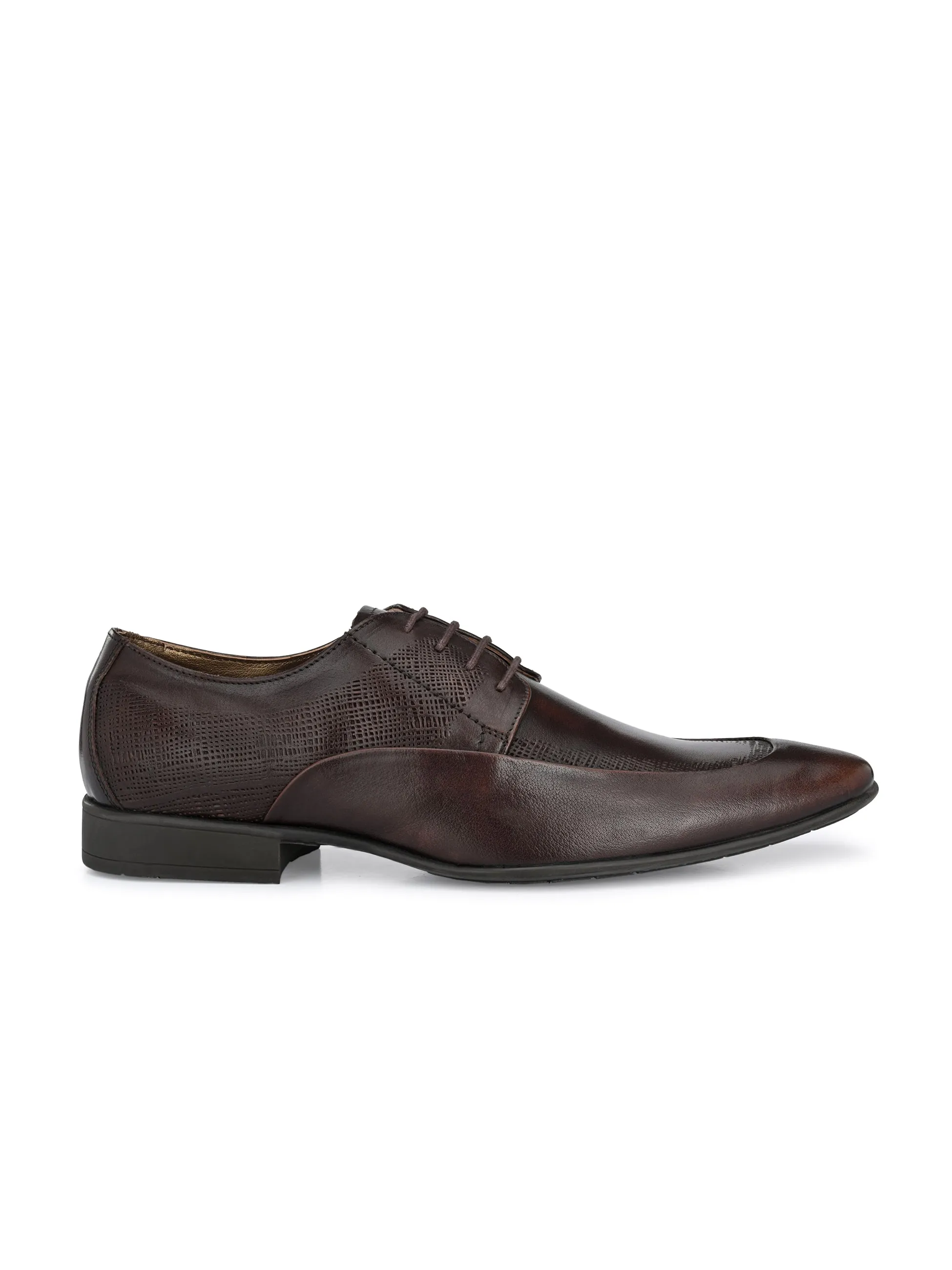 HITZN-19 Men's Brown Leather Party Wear Lace-Up Shoes