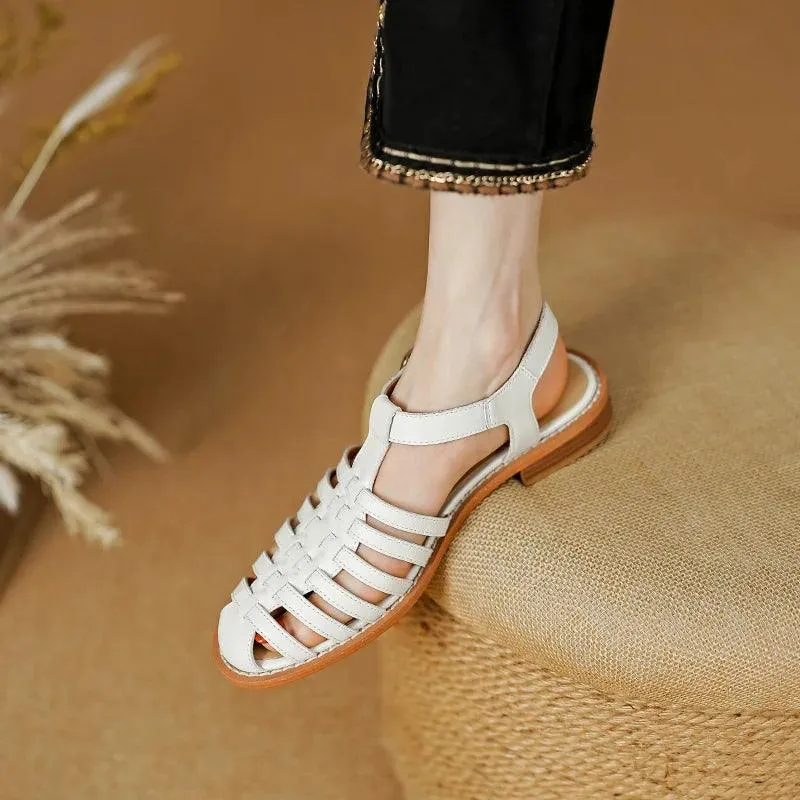 HJCCS154 Women's Casual Shoes - Leather Sandals - Gladiator Low Heel