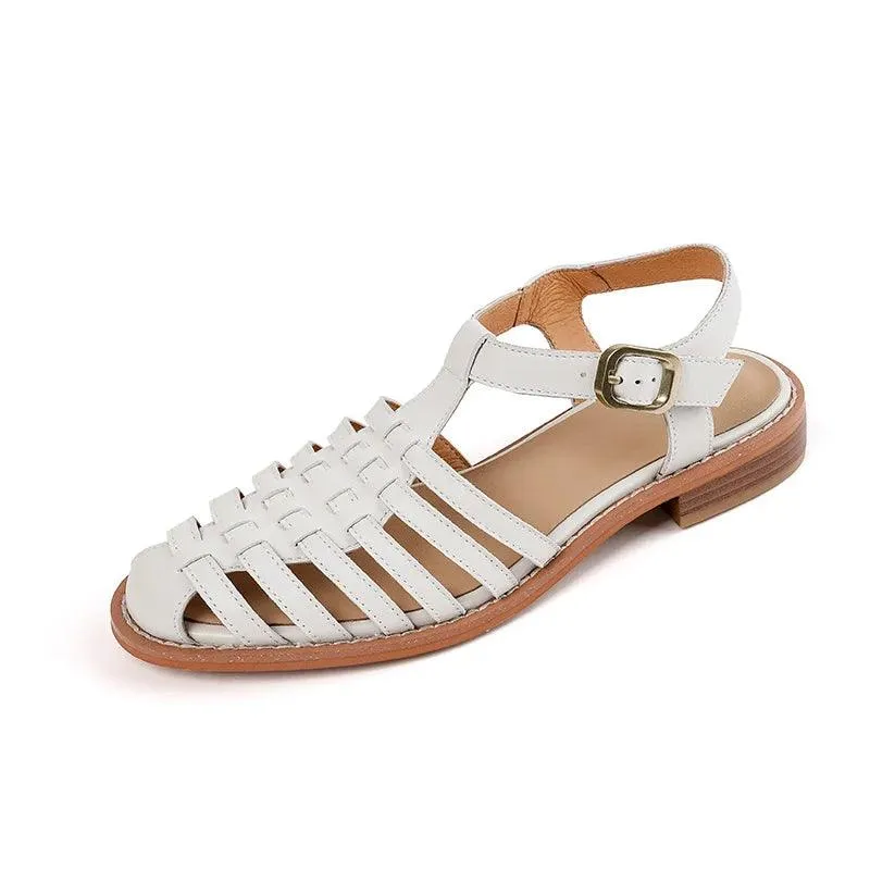 HJCCS154 Women's Casual Shoes - Leather Sandals - Gladiator Low Heel