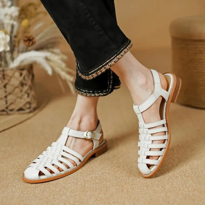 HJCCS154 Women's Casual Shoes - Leather Sandals - Gladiator Low Heel