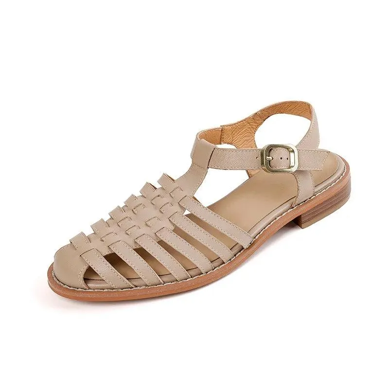 HJCCS154 Women's Casual Shoes - Leather Sandals - Gladiator Low Heel