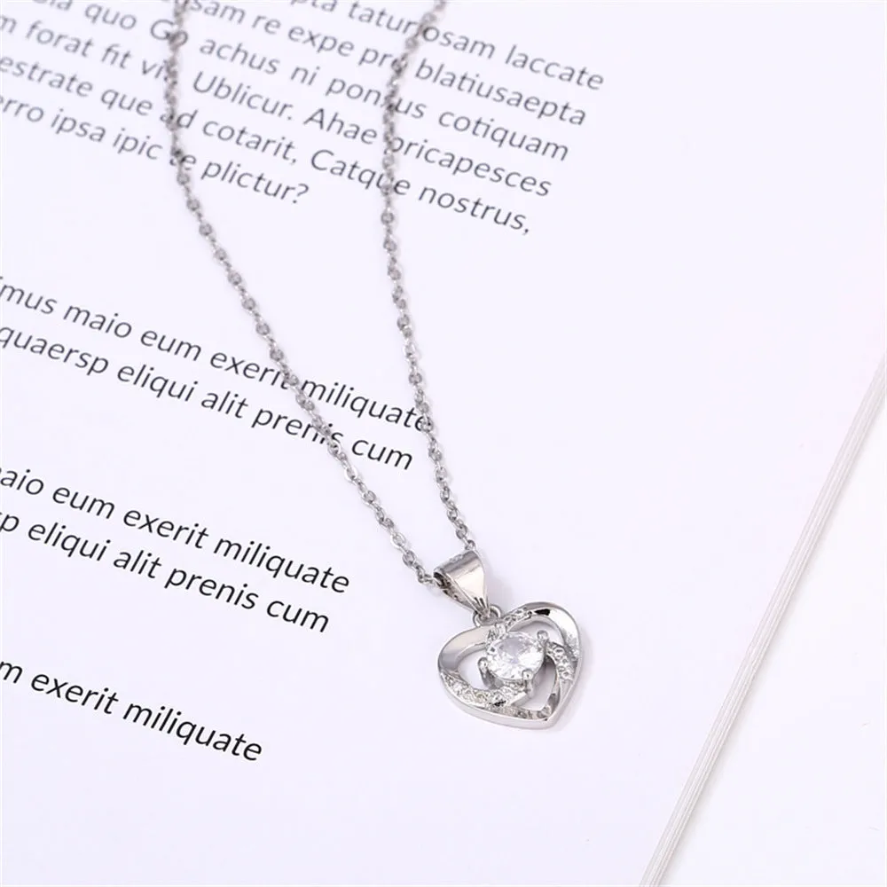 Hollow Heart Zirconia Pendant Necklace