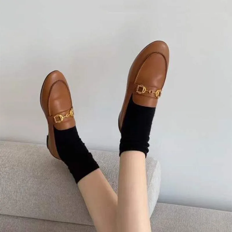 Horsebit-Detailed Handmade Leather Loafers For Women In Black/Brown