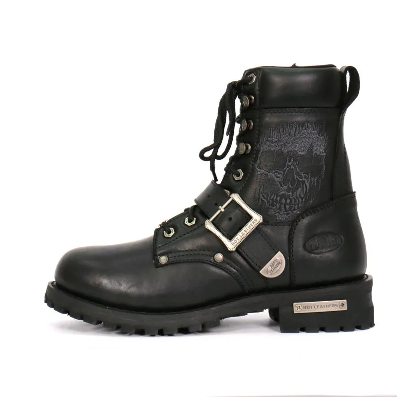 Hot Leathers BTM1017 Men’s Black Grave Rub Skull Tall Logger Motorcycle Boot