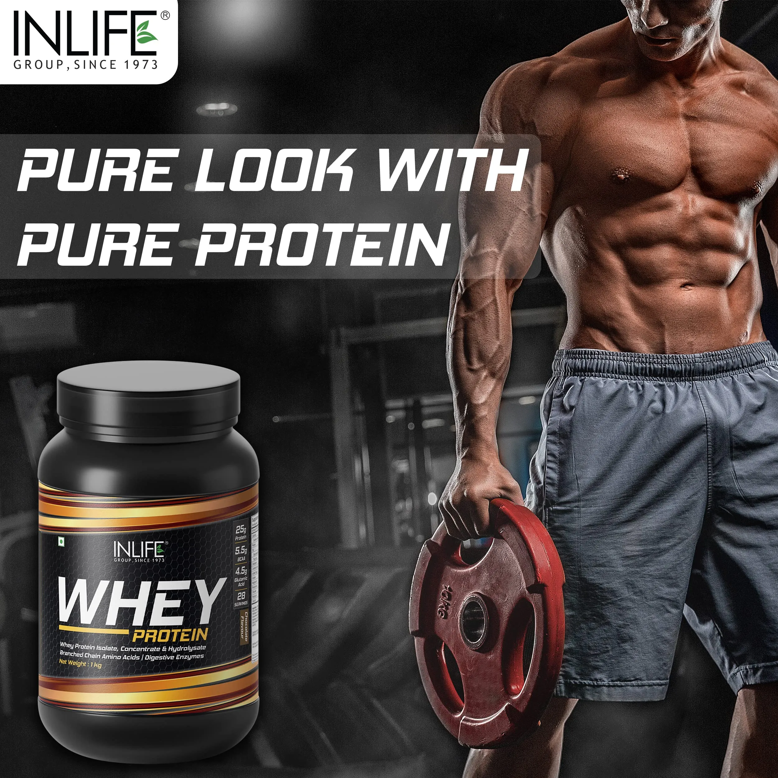 INLIFE Whey Protein Powder | Blend of Isolate Concentrate Hydrolysate | Sports Nutrition Workout Drink, Muscle Food, Body Building Supplement (Chocolate, 1kg)