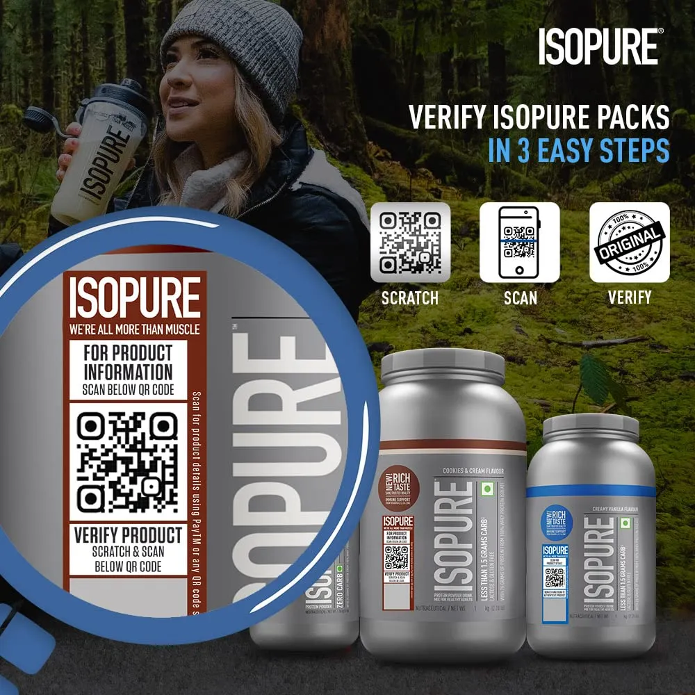 Isopure Whey Protein Isolate Powder with less than 1.5gm of Carbs and Vitamins for Immune Support - 1 kg Cookies & Cream, Vegetarian protein for Men & Women. Offer Pack