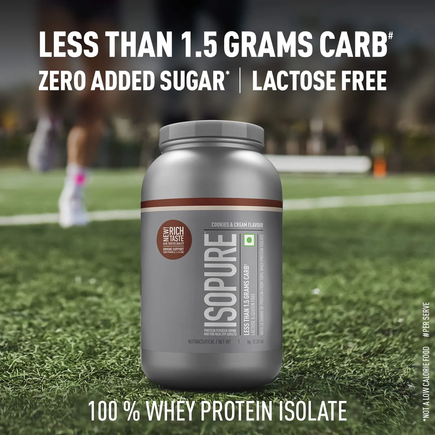 Isopure Whey Protein Isolate Powder with less than 1.5gm of Carbs and Vitamins for Immune Support - 1 kg Cookies & Cream, Vegetarian protein for Men & Women. Offer Pack