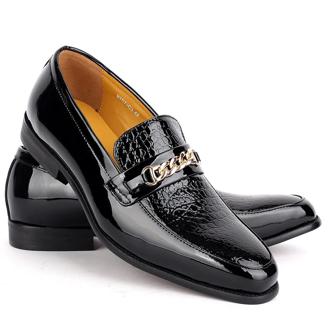 J.M Weston Classic Men's Glossy Shoe With Croc Top  and Gold Chain Design