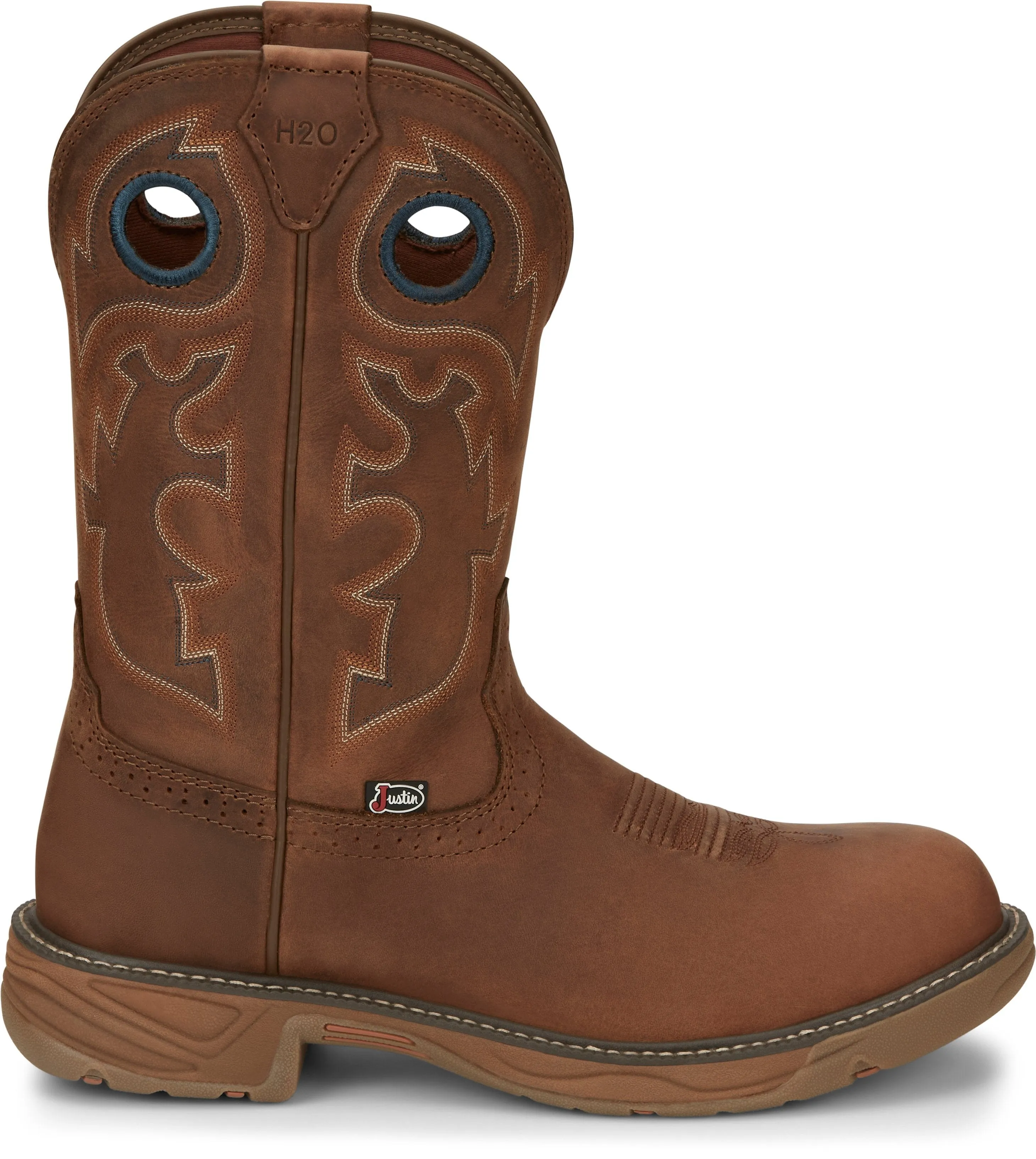 Justin Men's Stampede Rush Barley Brown Waterproof Non-Safety Round Toe Work Boots - SE4332