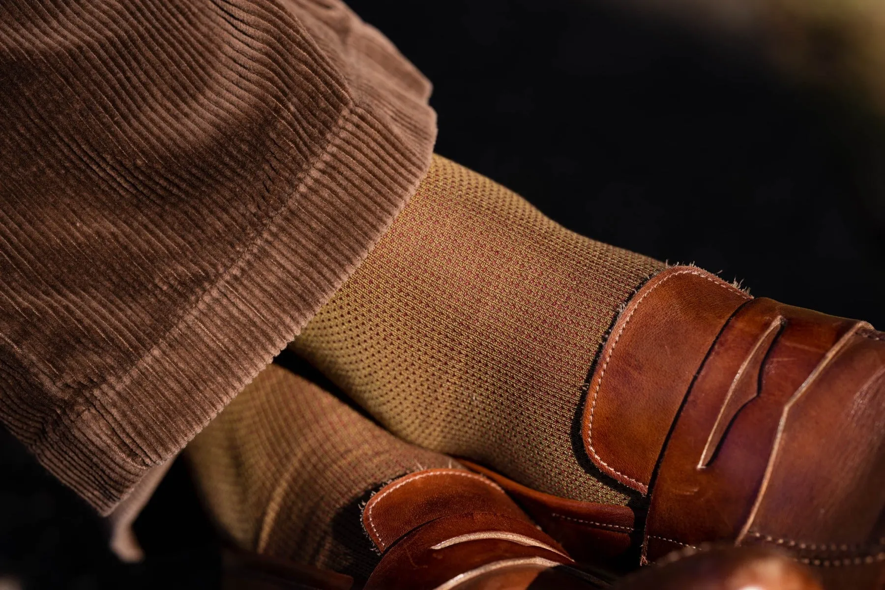 Khaki and Dark Red Two-Tone Cotton Socks