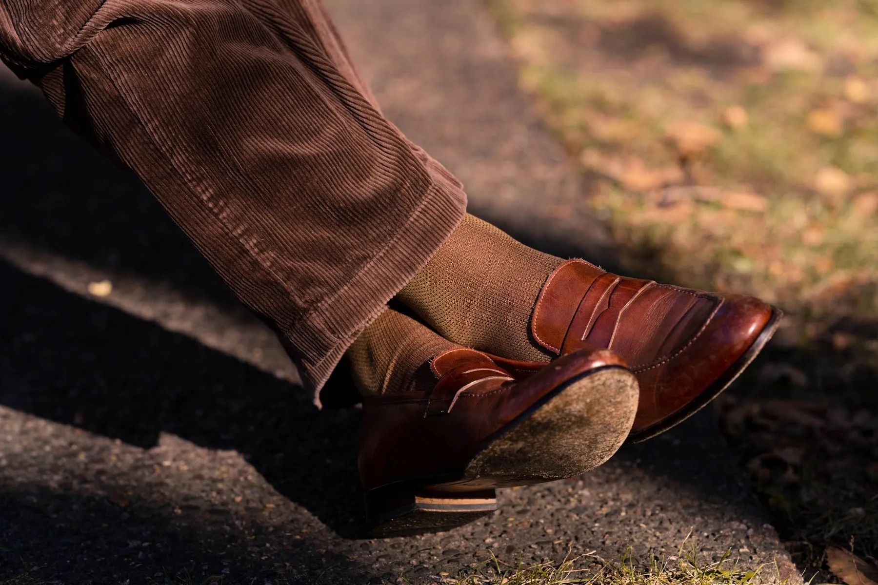 Khaki and Dark Red Two-Tone Cotton Socks