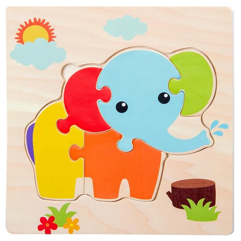 Kids Wooden 3D Puzzle  Toy Early Education Cartoon Animal Learning Jigsaw Puzzle Wood Toy For Children 2 to 4 Year old