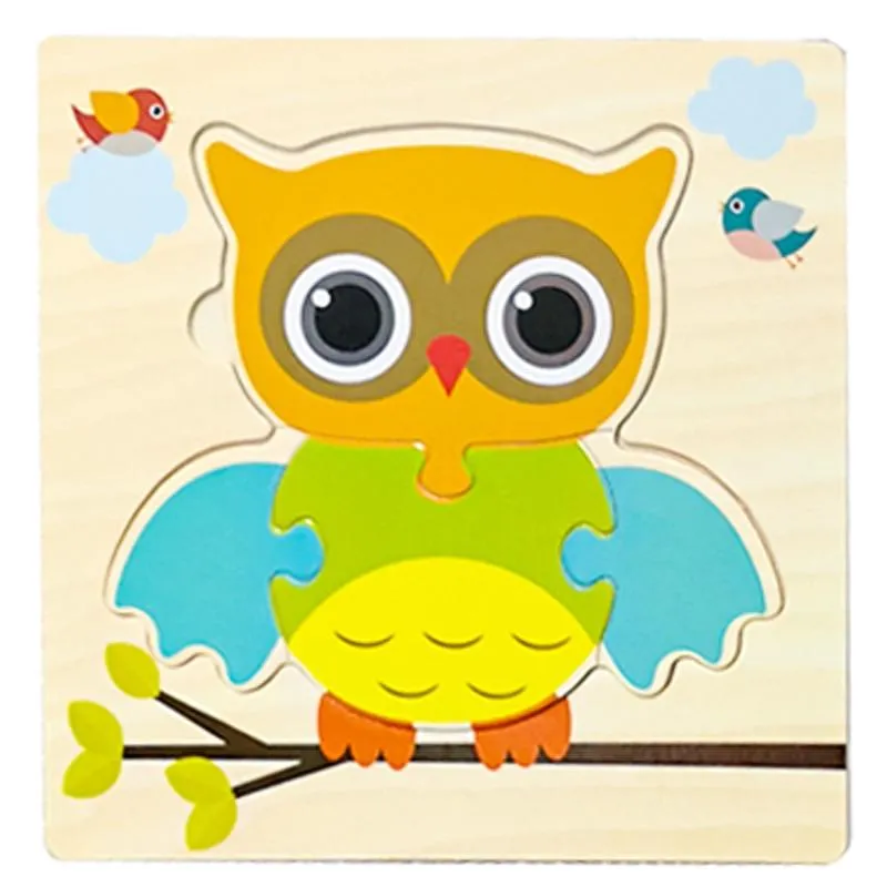 Kids Wooden 3D Puzzle  Toy Early Education Cartoon Animal Learning Jigsaw Puzzle Wood Toy For Children 2 to 4 Year old