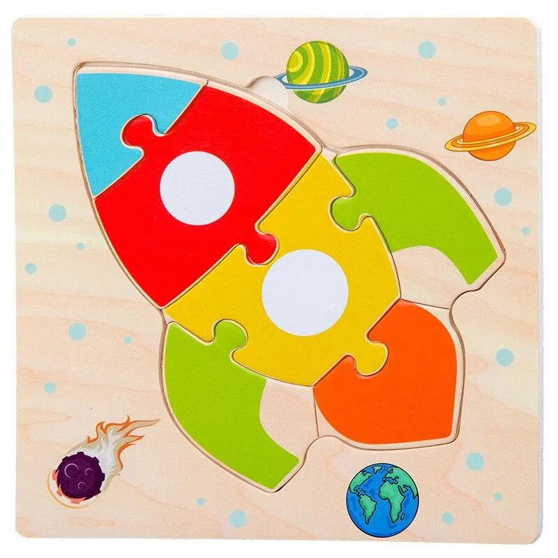 Kids Wooden 3D Puzzle  Toy Early Education Cartoon Animal Learning Jigsaw Puzzle Wood Toy For Children 2 to 4 Year old