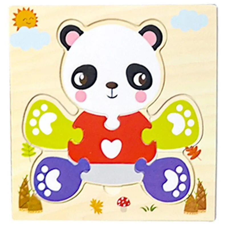 Kids Wooden 3D Puzzle  Toy Early Education Cartoon Animal Learning Jigsaw Puzzle Wood Toy For Children 2 to 4 Year old