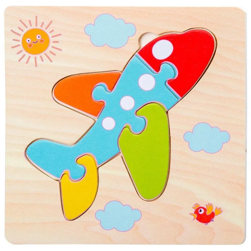 Kids Wooden 3D Puzzle  Toy Early Education Cartoon Animal Learning Jigsaw Puzzle Wood Toy For Children 2 to 4 Year old