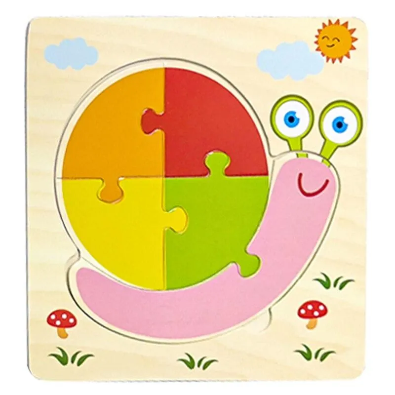 Kids Wooden 3D Puzzle  Toy Early Education Cartoon Animal Learning Jigsaw Puzzle Wood Toy For Children 2 to 4 Year old