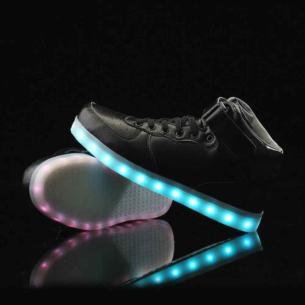 Led Sneakers Black Remote Led Light Colors  | High Top Led Light Shoes  | Led Light Shoes For Men