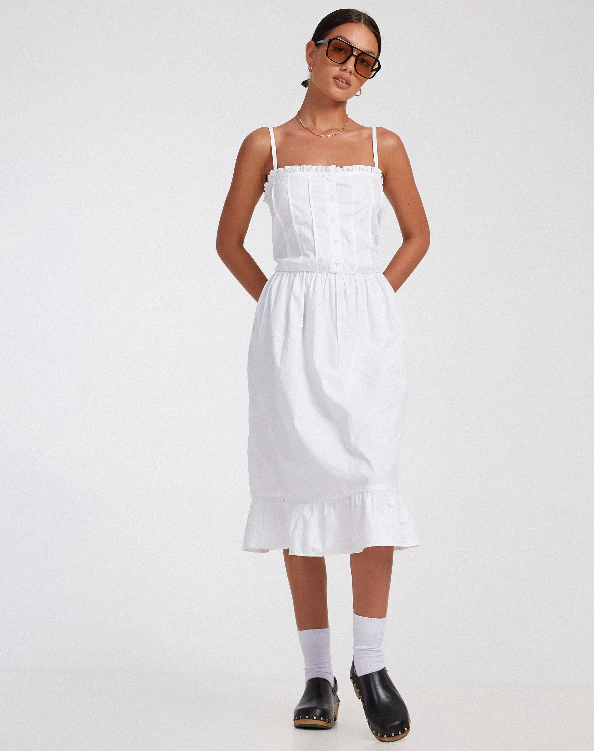 Lennox Midi Dress in Poplin White