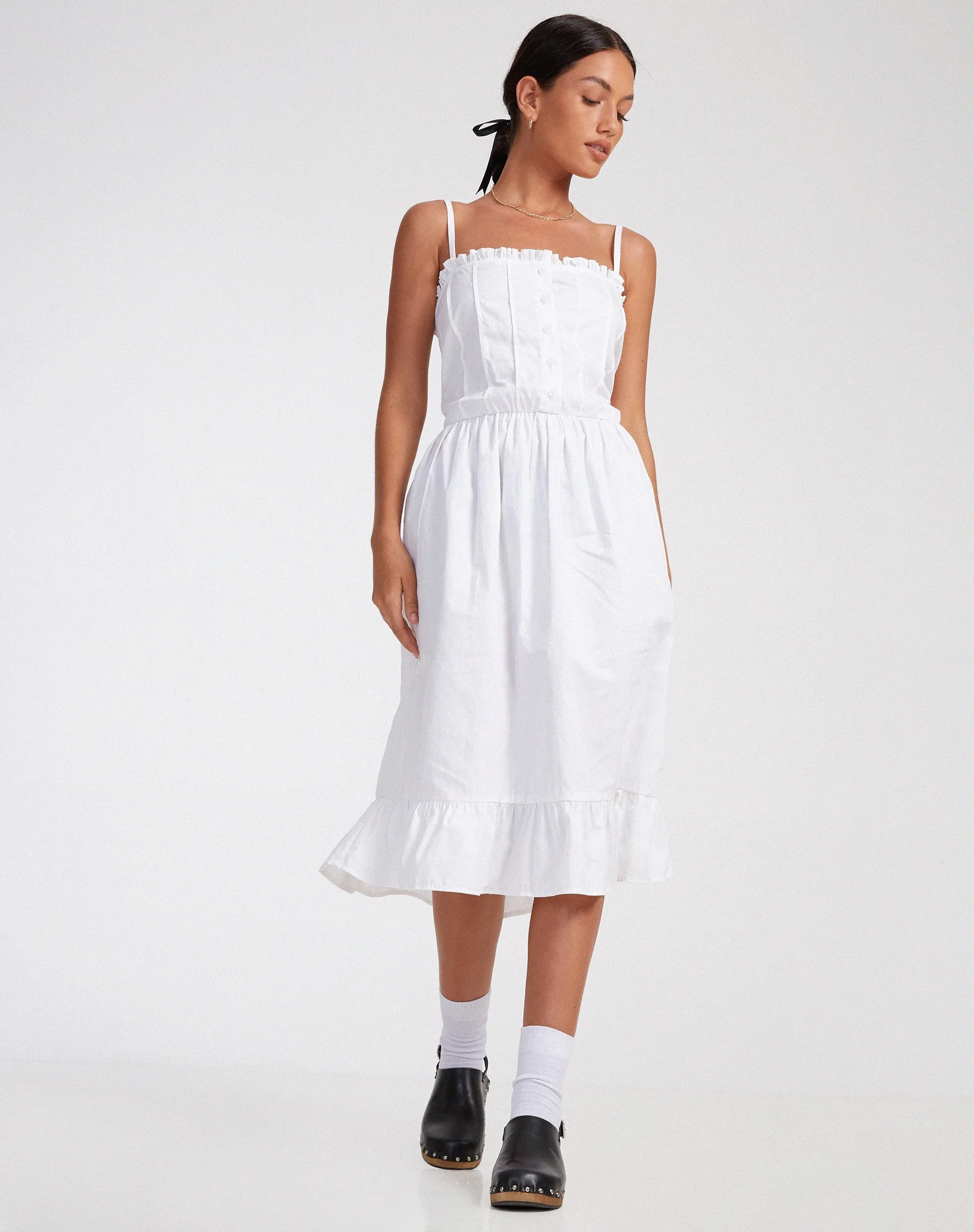 Lennox Midi Dress in Poplin White