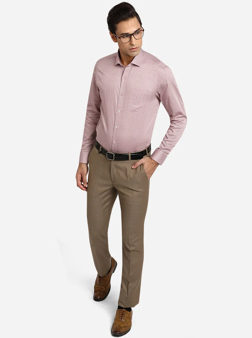 Light Brown Printed Slim Fit Formal Shirt | Metal