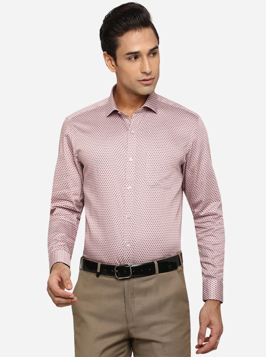 Light Brown Printed Slim Fit Formal Shirt | Metal