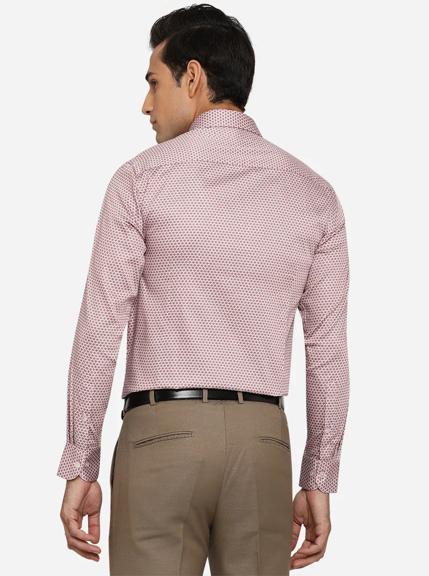 Light Brown Printed Slim Fit Formal Shirt | Metal