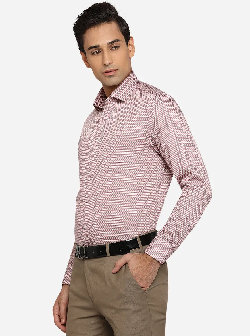 Light Brown Printed Slim Fit Formal Shirt | Metal