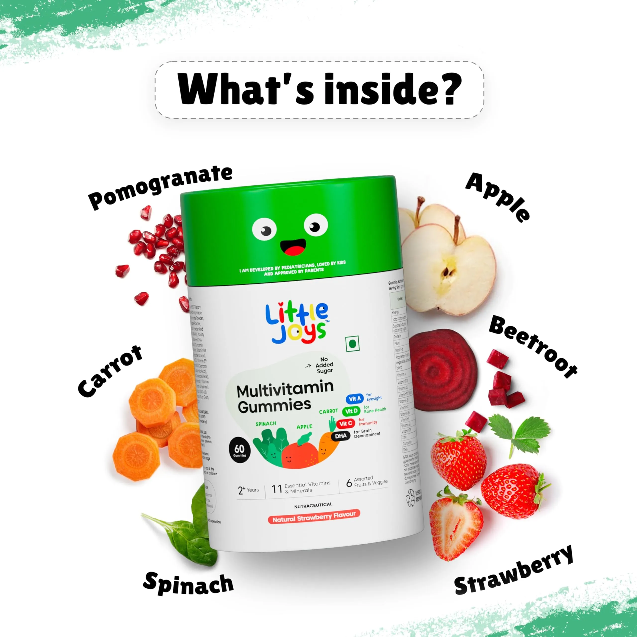 Little Joys Multivitamin Gummies 2  Years | 30 Days Pack | With 11 essential vitamins & minerals | No Sugar Added | Strawberry Flavour | Boosts Immunity, Bone Density & Eyesight