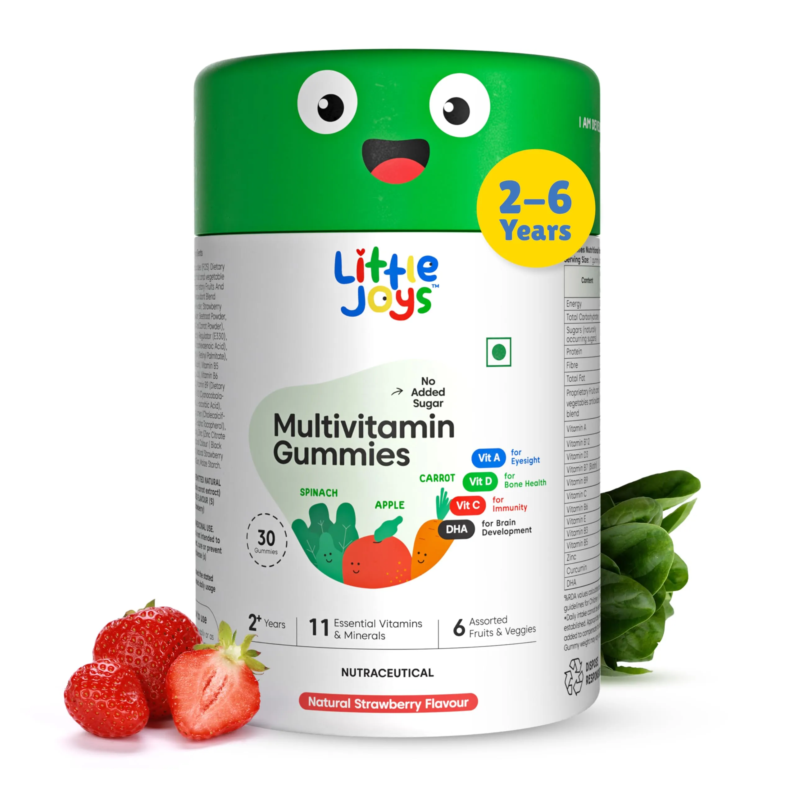 Little Joys Multivitamin Gummies 2  Years | 30 Days Pack | With 11 essential vitamins & minerals | No Sugar Added | Strawberry Flavour | Boosts Immunity, Bone Density & Eyesight