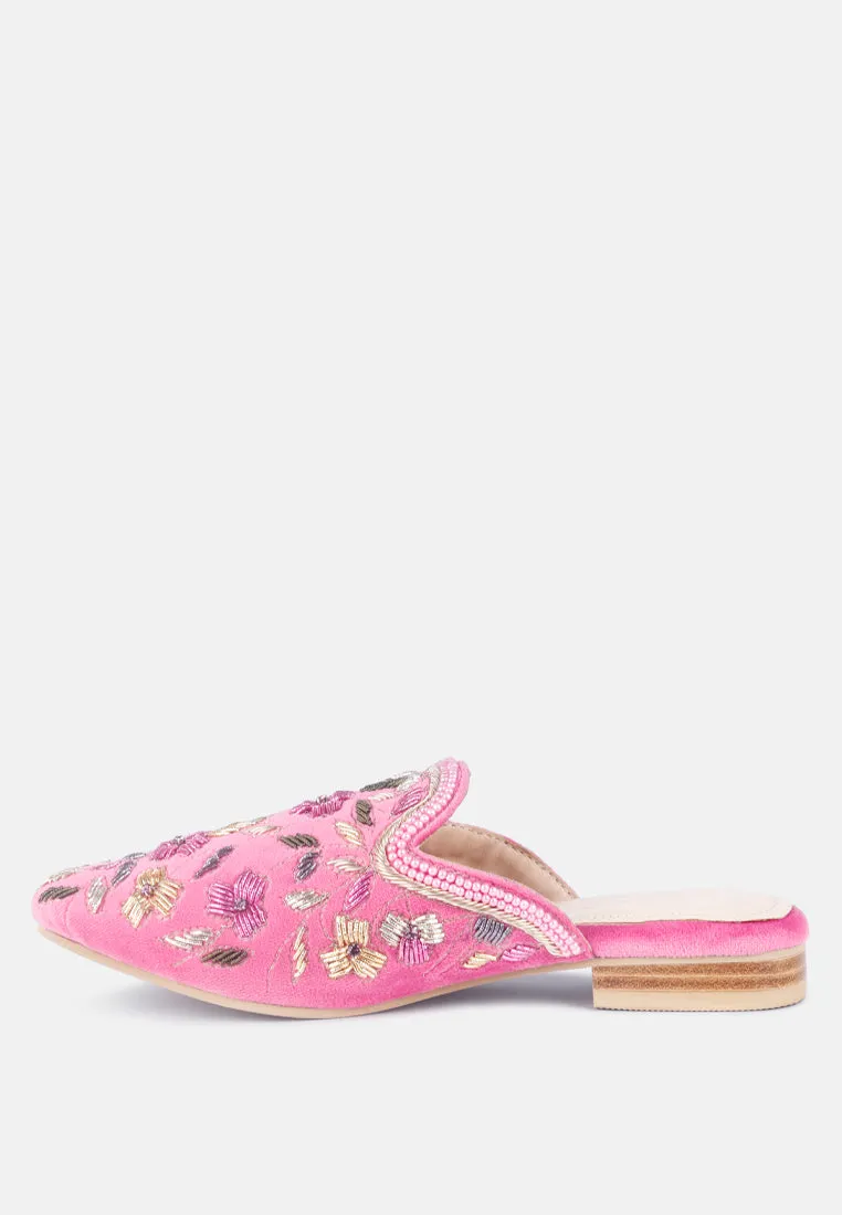 MARCELLA Pink Embroidered Mules