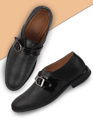 Men Black Monk Single Strap Party Wear Shoes