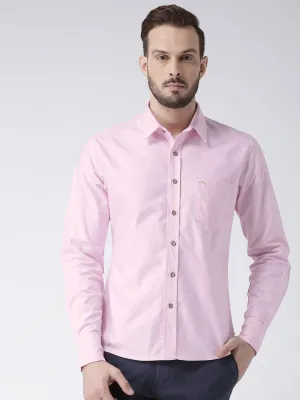 Men Pink Solid Cotton Slim Fit Shirt