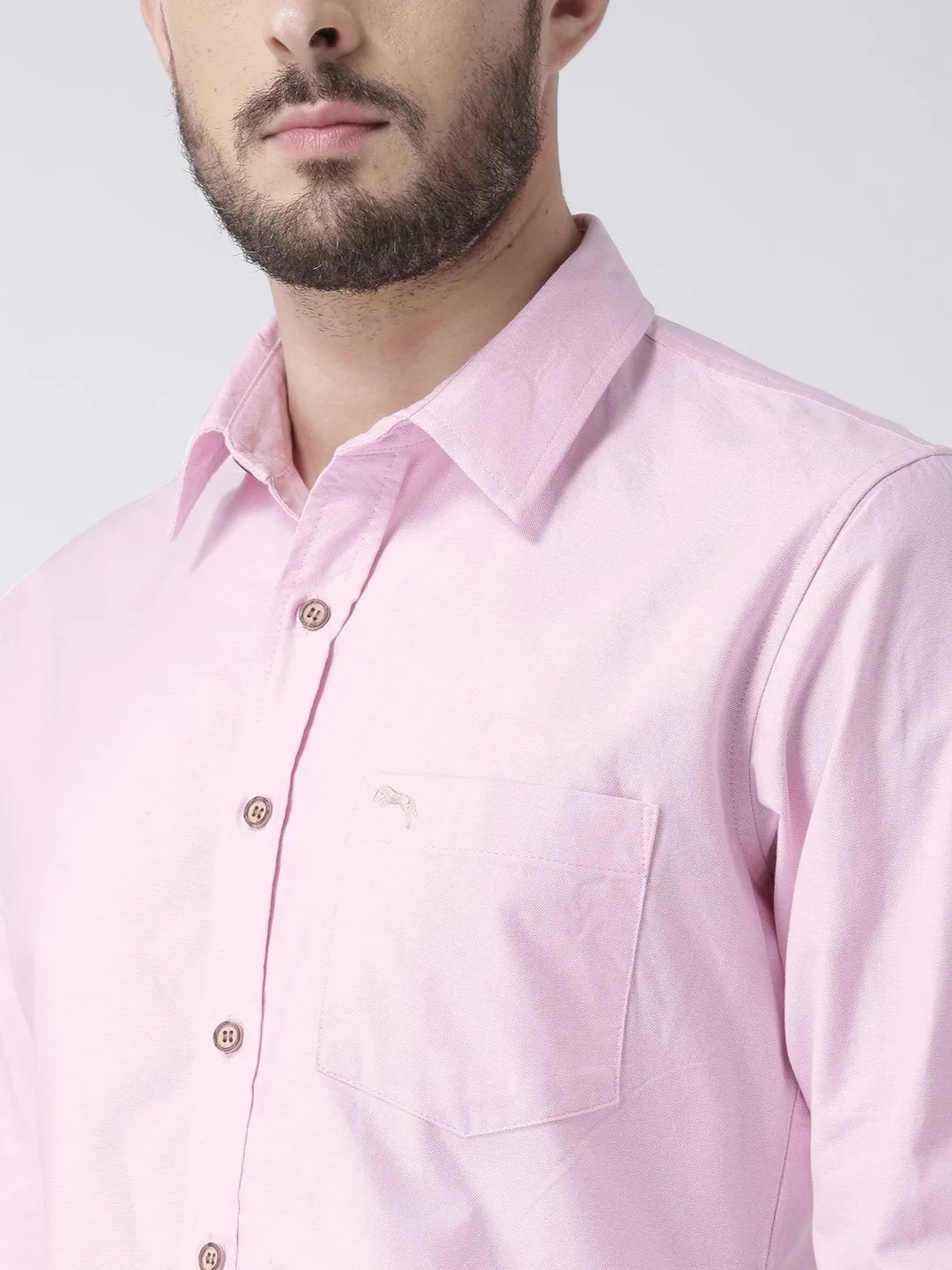 Men Pink Solid Cotton Slim Fit Shirt