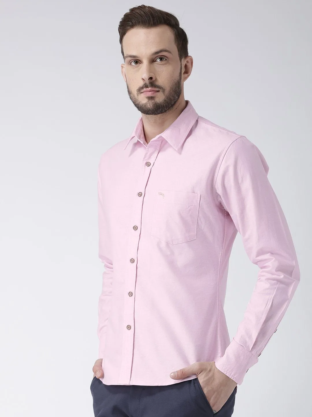 Men Pink Solid Cotton Slim Fit Shirt