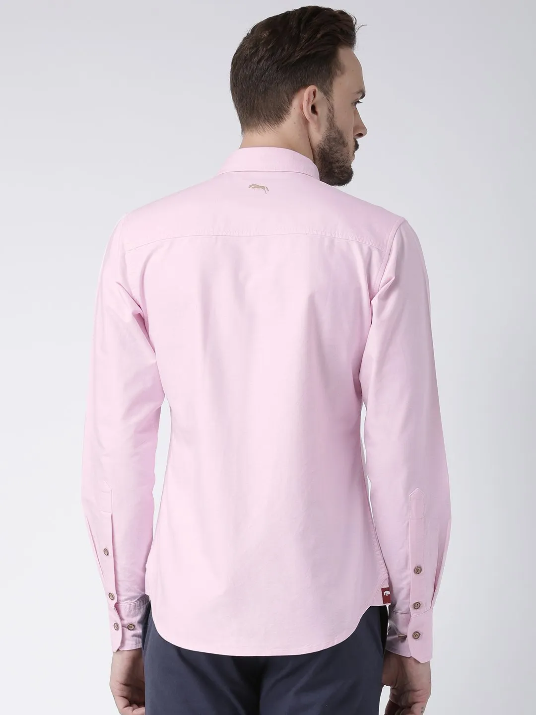 Men Pink Solid Cotton Slim Fit Shirt