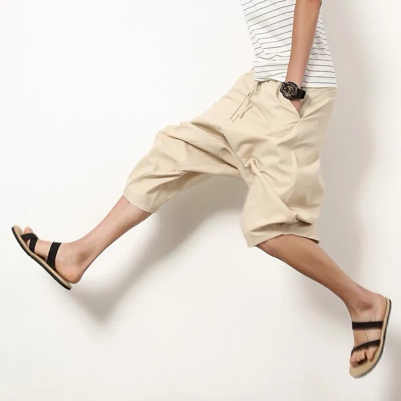 Men's Lantern Pants Loose Cotton Linen Shorts Wide Leg Beach Pants-Arwid Trouser