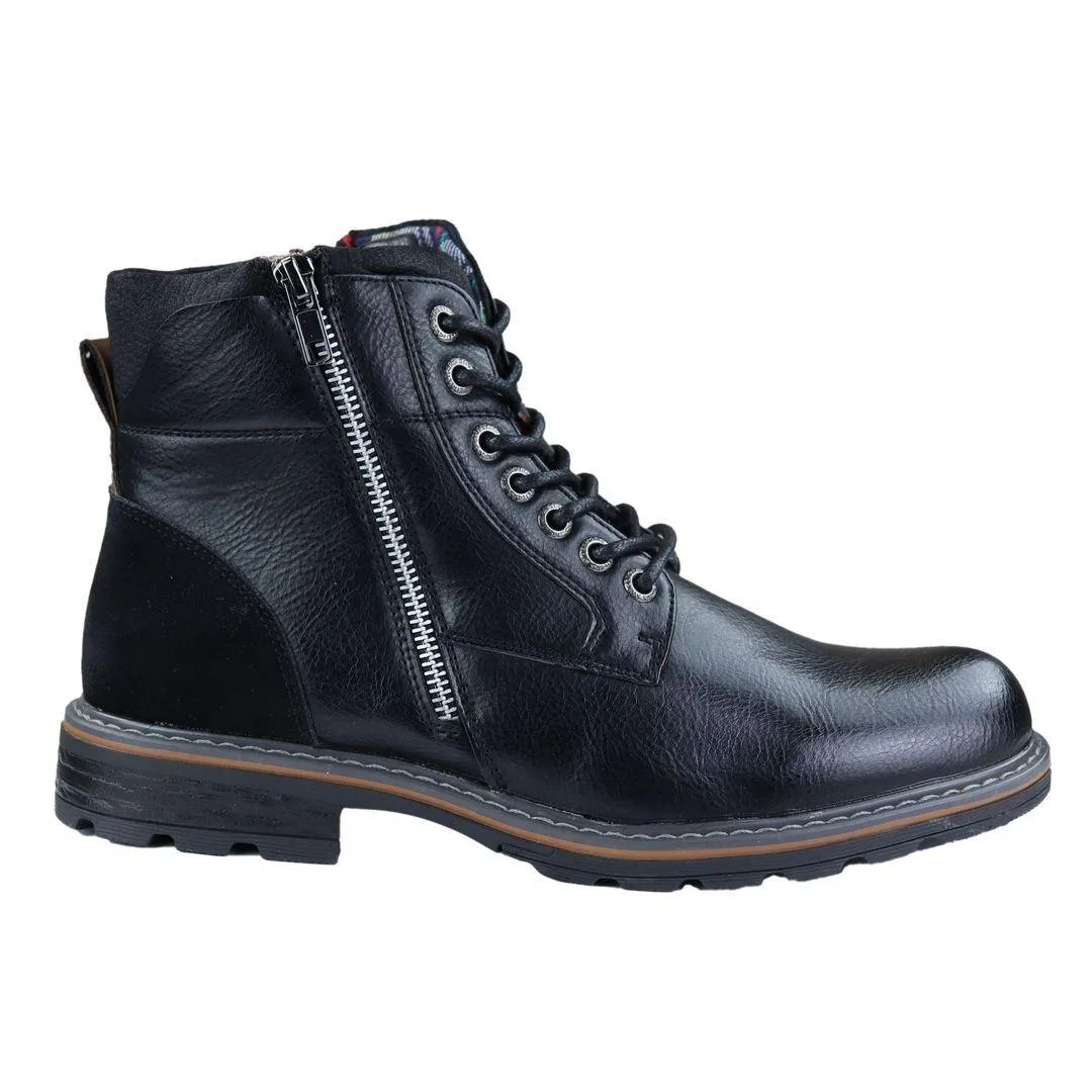 Mens Military Boots Laced Black Brown Side Zip Retro Punk Casual