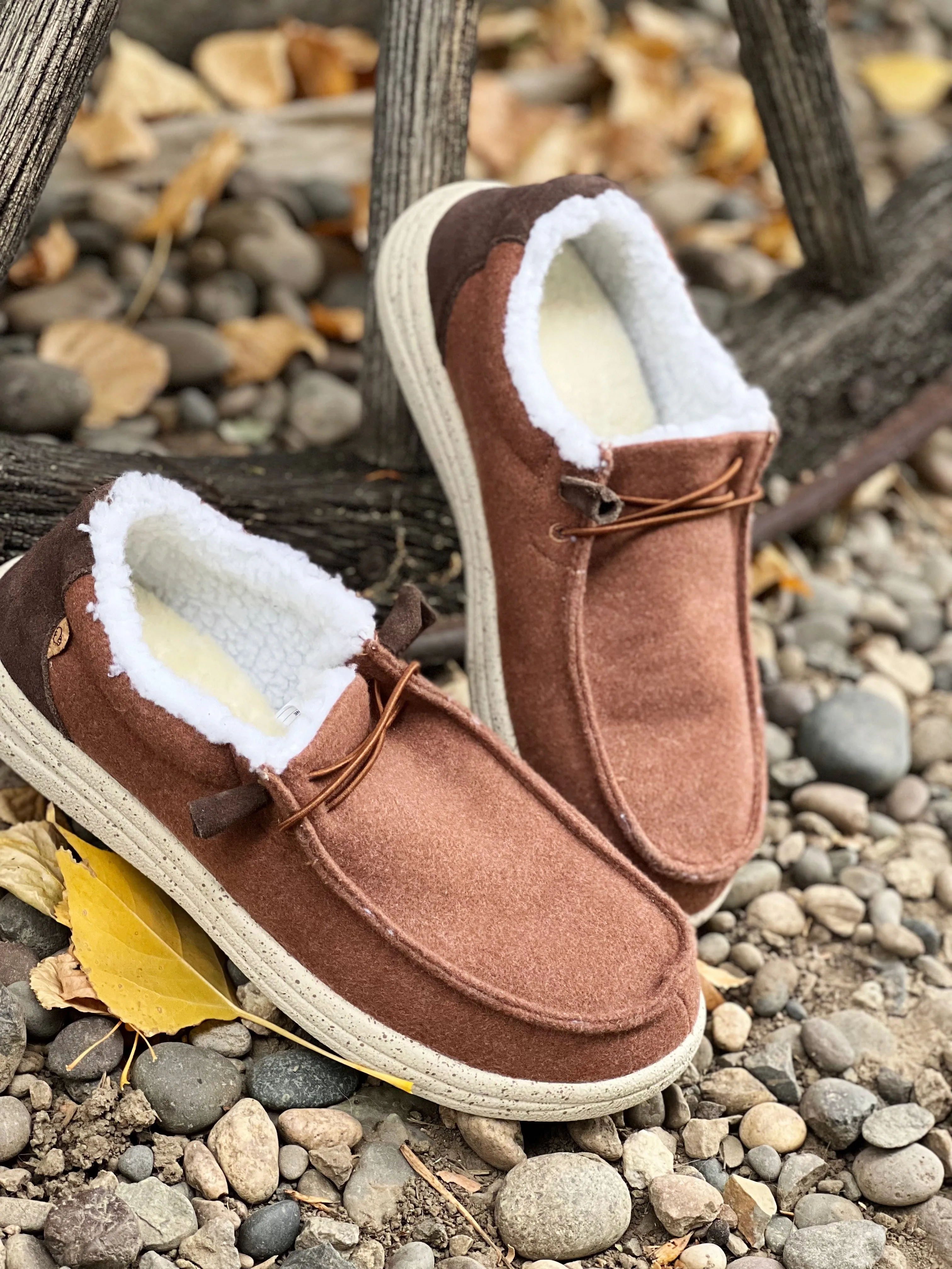 Mens Sherpa Lined Slip on Sneaker in Brown